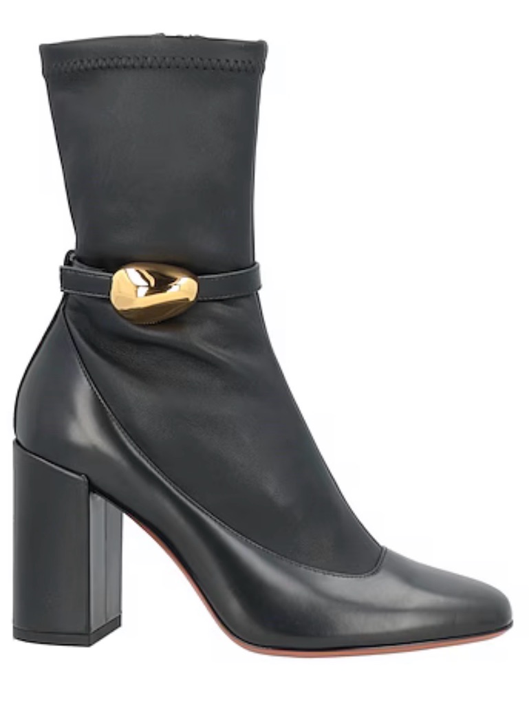Zimmermann Black Mid-Calf Block Heel Boot With Gold Accent